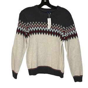 Janie & Jack Boys Fair Isle Crewneck Sweater Size 12 100% Cotton Gray & Cream